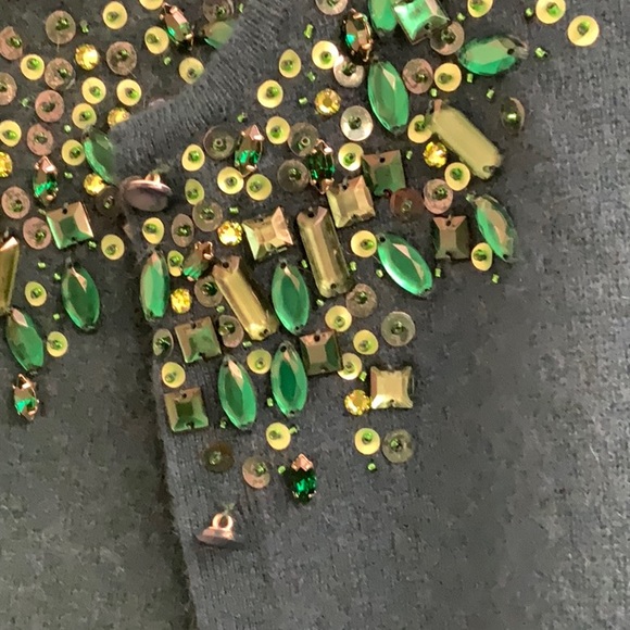 100% Cashmere Cardigan and Matching Tee with Jeweled Necklines in Pine Green S-M - Picture 5 of 16